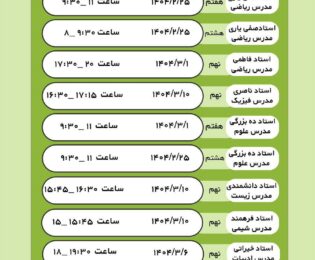برگزاری کلاس شب امتحانی رایگان ویژه پایه هفتم-هشتم- نهم